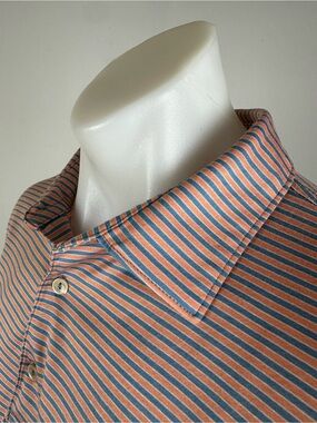 Peter Millar Soft Striped Polo in Coral and Teal